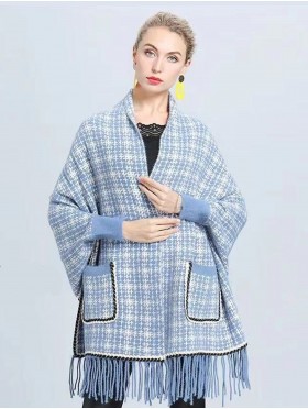 Cashmere Feeling Designer Inspired Sleeved Cape with Pockets